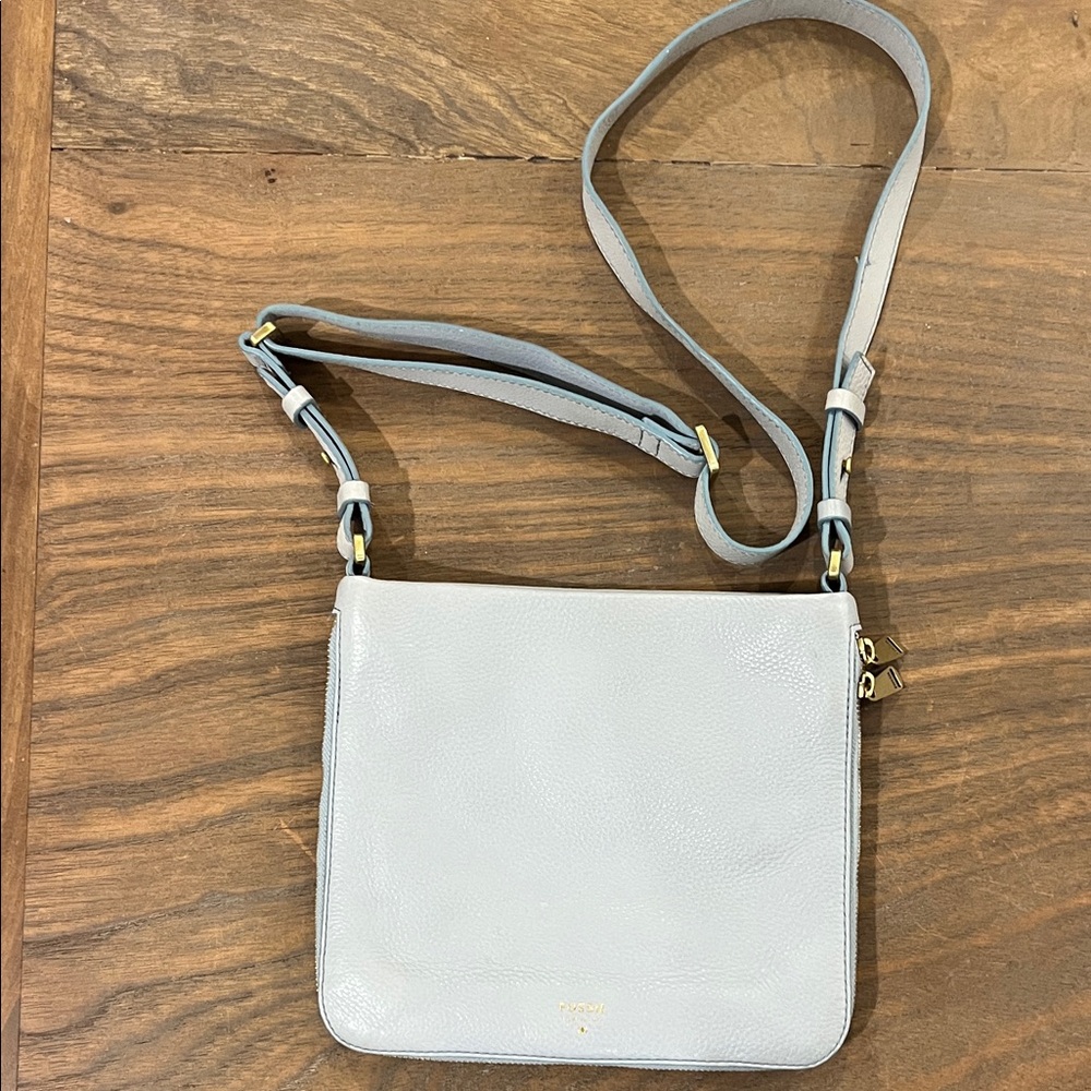 Fossil Light Gray Leather Crossbody Bag